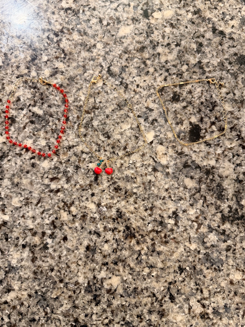 Red Faceted Glass Bead Stretch Bracelet with Enameled Cherry Charm - Boho